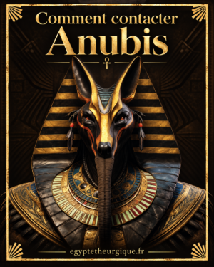 Couverture du guide PDF « Comment contacter Anubis », représentant Anubis de face en noir et or.