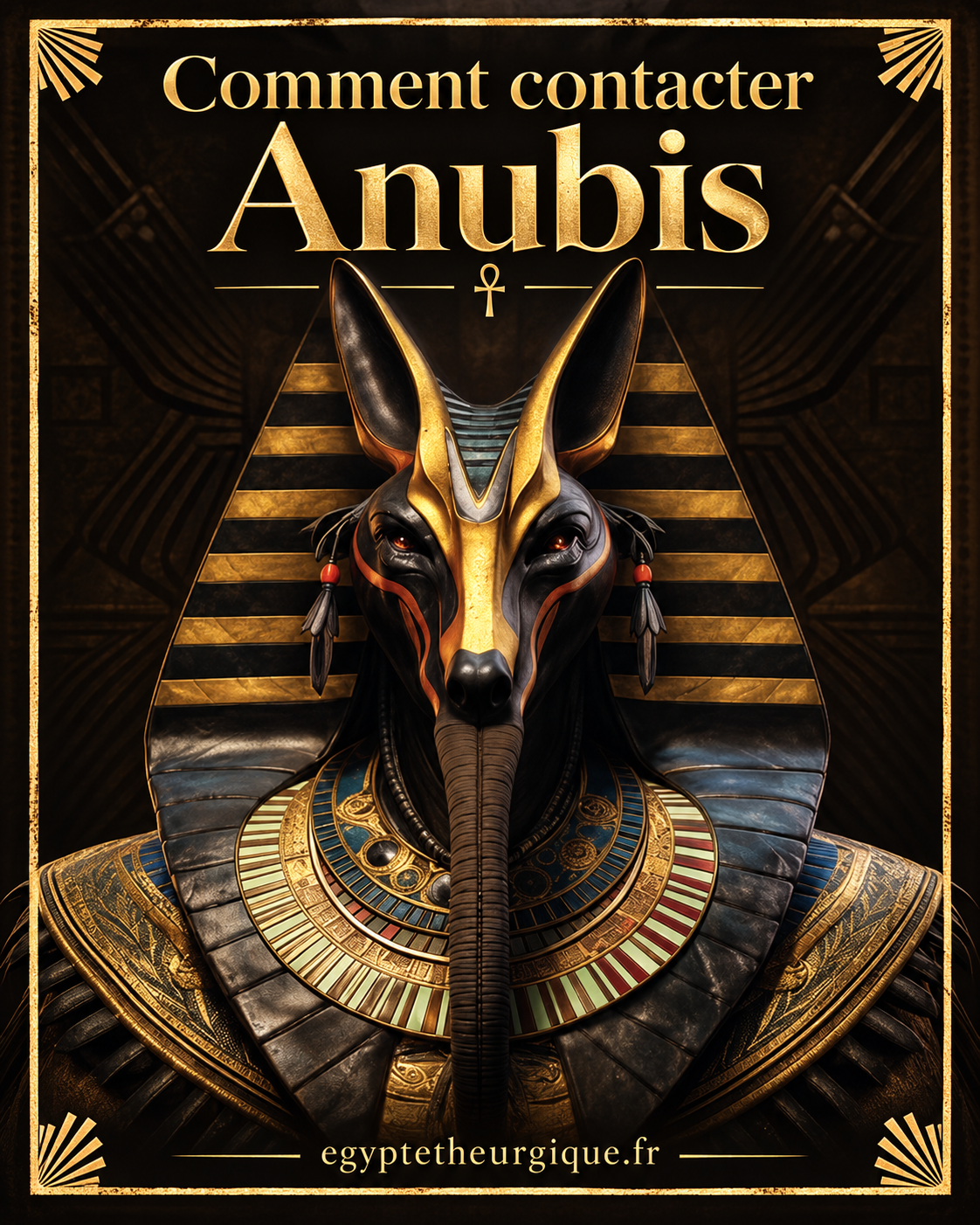 Couverture du guide PDF « Comment contacter Anubis », représentant Anubis de face en noir et or.